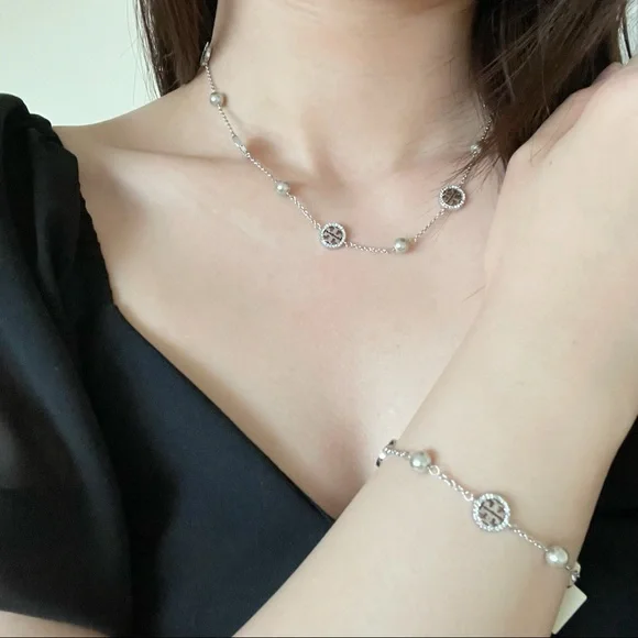 Tory Burch Multi-use Kira Silver Gemstone Pearl-Chain Necklace - Picture 6 of 8